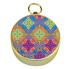 Colorful Flora Flora Kazakh Pattern Gold Compasses by Cemarart