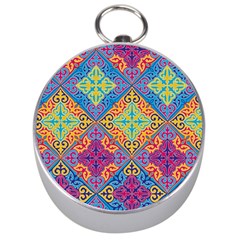 Colorful Flora Flora Kazakh Pattern Silver Compasses by Cemarart