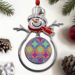 Colorful Flora Flora Kazakh Pattern Metal Snowman Ornament