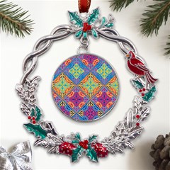 Colorful Flora Flora Kazakh Pattern Metal X mas Wreath Holly Leaf Ornament