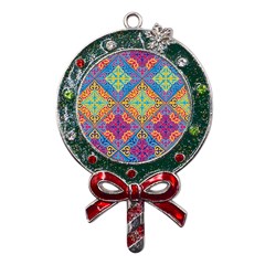 Colorful Flora Flora Kazakh Pattern Metal X mas Lollipop With Crystal Ornament by Cemarart