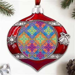 Colorful Flora Flora Kazakh Pattern Metal Snowflake And Bell Red Ornament