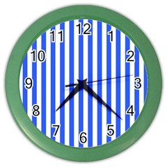 Blue Stripes, Sticker, Stickers Color Wall Clock by kyorashop23