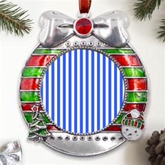 Blue Stripes, Sticker, Stickers Metal X mas Ribbon With Red Crystal Round Ornament by kyorashop23