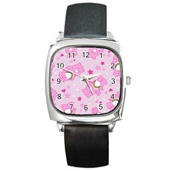 Cheer Bear Pink, Care, Care Bears, Cartoon Square Metal Watch by kyorashop23