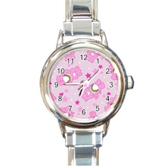 Cheer Bear Pink, Care, Care Bears, Cartoon Round Italian Charm Watch by kyorashop23