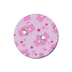 Cheer Bear Pink, Care, Care Bears, Cartoon Rubber Round Coaster (4 Pack) by kyorashop23