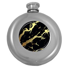 Marble Black, Kiss, Gold, Pretty Round Hip Flask (5 Oz) by kyorashop23