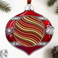 Waves Pattern Abstract Neutrals Metal Snowflake And Bell Red Ornament