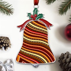 Waves Pattern Abstract Neutrals Metal Holly Leaf Bell Ornament