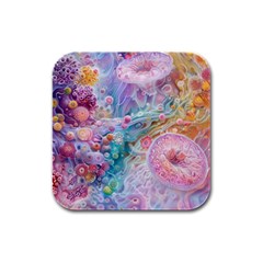 Cells Fluid Bubbles Rubber Square Coaster (4 Pack)