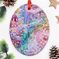 Cells Fluid Bubbles Oval Filigree Ornament (two Sides)