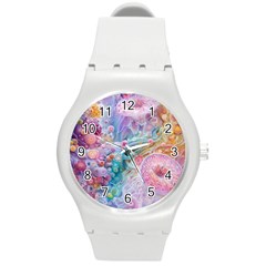 Cells Fluid Bubbles Round Plastic Sport Watch (m)