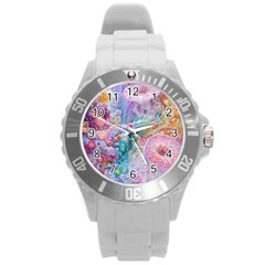 Cells Fluid Bubbles Round Plastic Sport Watch (l)