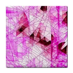 Pink Abstract Lineart Tile Coaster by Maspions