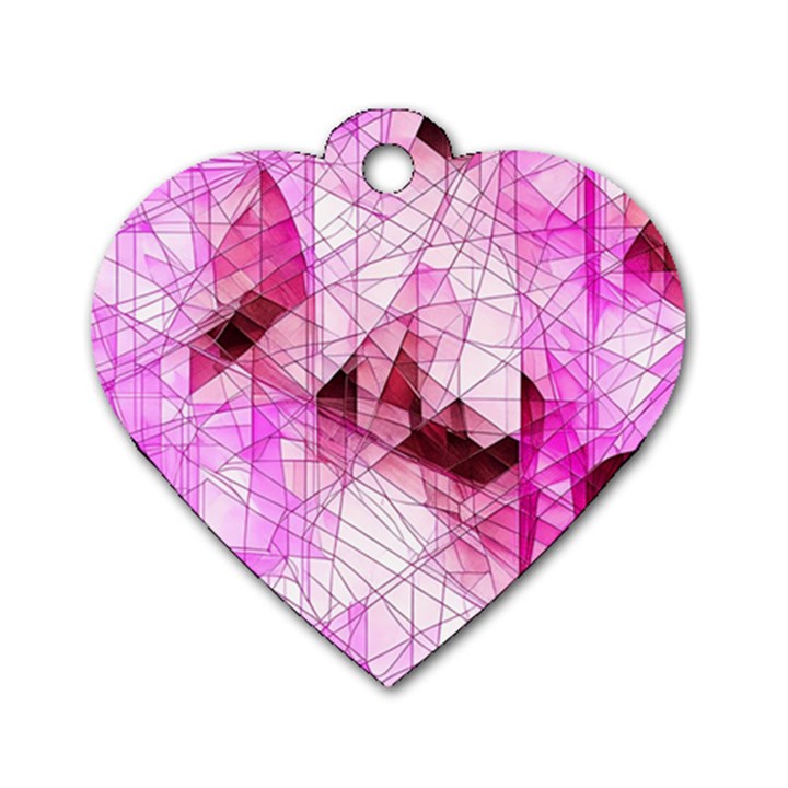 Pink Abstract Lineart Dog Tag Heart (Two Sides)