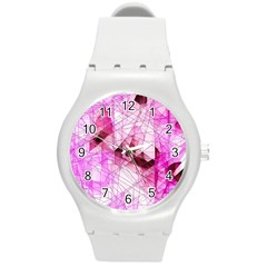 Pink Abstract Lineart Round Plastic Sport Watch (m)