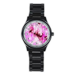 Pink Abstract Lineart Stainless Steel Round Watch by Maspions