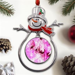 Pink Abstract Lineart Metal Snowman Ornament by Maspions