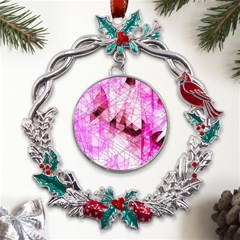 Pink Abstract Lineart Metal X mas Wreath Holly Leaf Ornament by Maspions