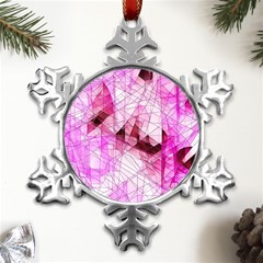 Pink Abstract Lineart Metal Small Snowflake Ornament by Maspions