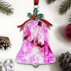 Pink Abstract Lineart Metal Holly Leaf Bell Ornament by Maspions