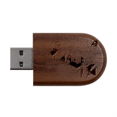 Pink Abstract Lineart Wood Oval Usb Flash Drive by Maspions