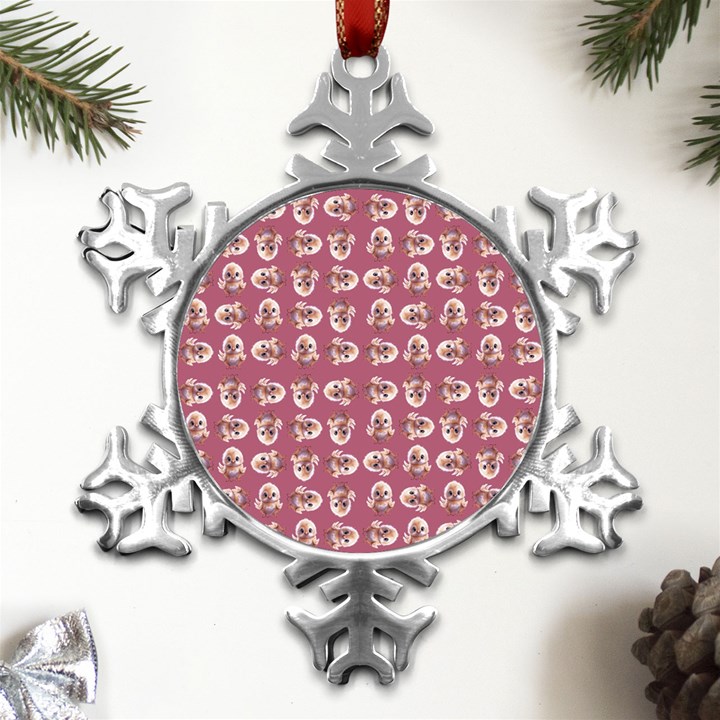 Whimsy Chickens Pattern Metal Small Snowflake Ornament