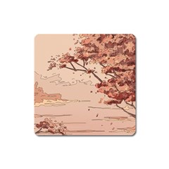 Pastel Nature , Art, Blue, Cute, Nature, Pink Square Magnet by kyorashop23