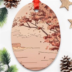 Pastel Nature , Art, Blue, Cute, Nature, Pink Oval Ornament (two Sides)