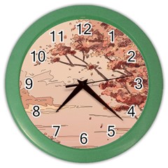 Pastel Nature , Art, Blue, Cute, Nature, Pink Color Wall Clock by kyorashop23