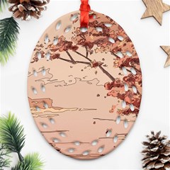 Pastel Nature , Art, Blue, Cute, Nature, Pink Ornament (oval Filigree)