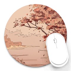 Pastel Nature , Art, Blue, Cute, Round Mousepad by kyorashop23