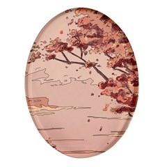 Pastel Nature , Art, Blue, Cute, Oval Glass Fridge Magnet (4 Pack)