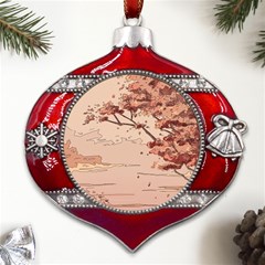 Pastel Nature , Art, Blue, Cute, Metal Snowflake And Bell Red Ornament