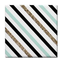 Pattern, Black, Blue, Gold, Lines, Stripes Tile Coaster by kyorashop23