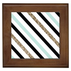 Pattern, Black, Blue, Gold, Lines, Stripes Framed Tile by kyorashop23