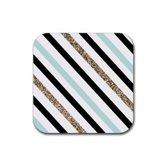 Pattern, Black, Blue, Gold, Lines, Stripes Rubber Coaster (square) by kyorashop23