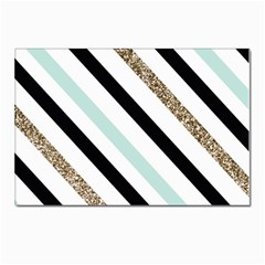 Pattern, Black, Blue, Gold, Lines, Stripes Postcard 4 x 6  (pkg Of 10) by kyorashop23