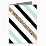 Pattern, Black, Blue, Gold, Lines, Stripes Greeting Card Left