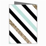 Pattern, Black, Blue, Gold, Lines, Stripes Greeting Card Right