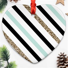 Pattern, Black, Blue, Gold, Lines, Stripes Heart Ornament (two Sides)