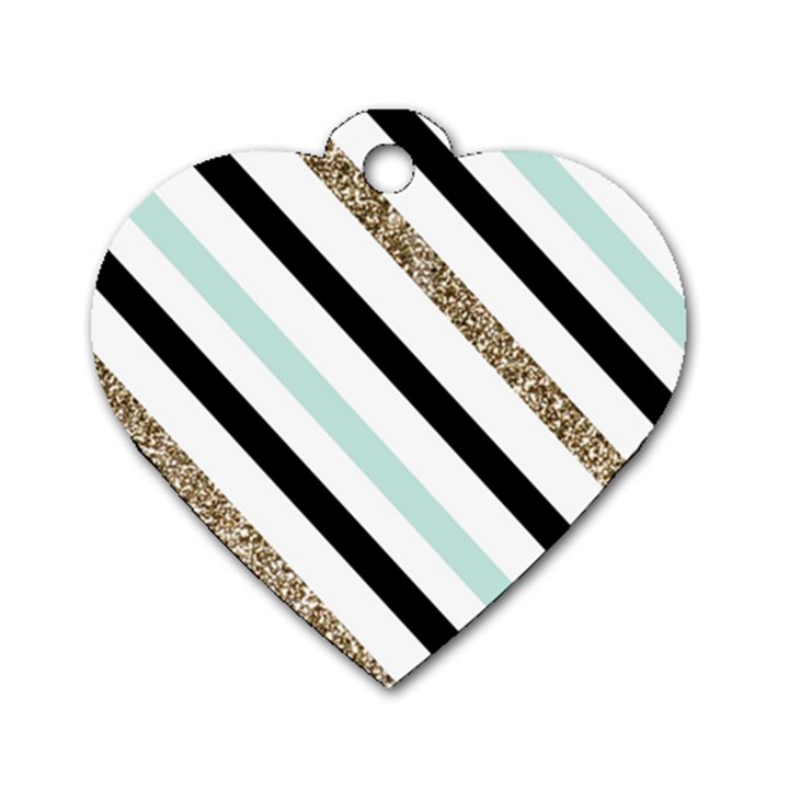 Pattern, Black, Blue, Gold, Lines, Stripes Dog Tag Heart (Two Sides)