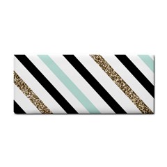 Pattern, Black, Blue, Gold, Lines, Stripes Hand Towel by kyorashop23