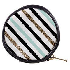 Pattern, Black, Blue, Gold, Lines, Stripes Mini Makeup Bag by kyorashop23