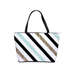 Pattern, Black, Blue, Gold, Lines, Stripes Classic Shoulder Handbag by kyorashop23