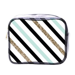 Pattern, Black, Blue, Gold, Lines, Stripes Mini Toiletries Bag (one Side) by kyorashop23