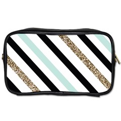 Pattern, Black, Blue, Gold, Lines, Stripes Toiletries Bag (one Side) by kyorashop23