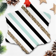 Pattern, Black, Blue, Gold, Lines, Stripes Ornament (snowflake)