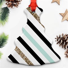 Pattern, Black, Blue, Gold, Lines, Stripes Christmas Tree Ornament (two Sides)